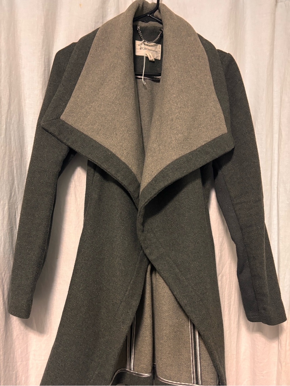 BCBG Double-Face Gray cascade  Front Women's Sweater Coat size small